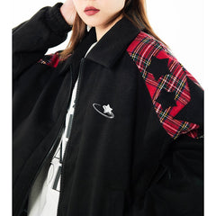 Embroidered Stars Plaid Varsity Jacket