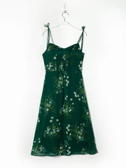 Lace Up Slit Green Midi Dress