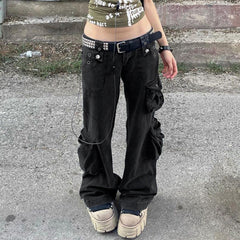 Pocket Design Y2K Black Cargo Jeans
