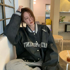 Logo Embroidery Vintage Varsity Jacket