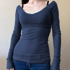 Patchwork Lace Trim Long Sleeve Top