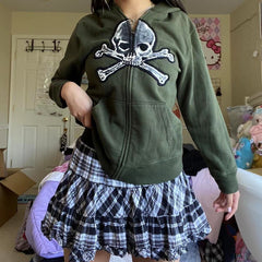 Vintage Skull Graphic Zip Up Hoodie