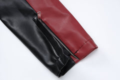 Contrast Pu Leather Cropped Moto Jacket
