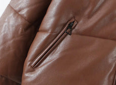 Zipper Pu Leather Puffer Jacket