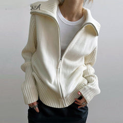 Rib Splice Zip Up Cardigan