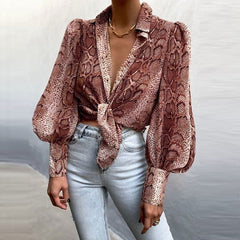 Lantern Sleeve Puff Sleeve Printed Shirt Top