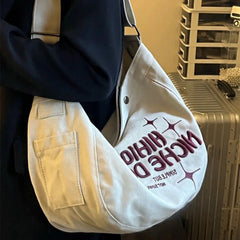 Embroidered Large Canvas Crossbody Bag