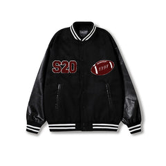 Letter Flocking Embroidered Baseball Jacket