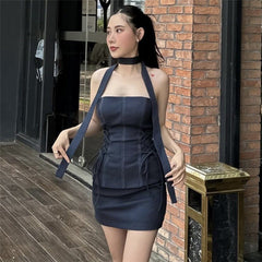 Off-Neck Tie Strapless Mini Dress