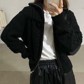 Aesthetic Cable Knit Zip Up Cardigan