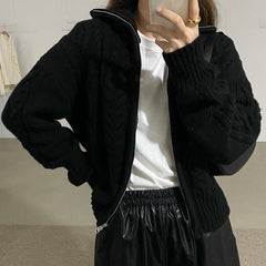 Aesthetic Cable Knit Zip Up Cardigan