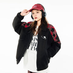 Embroidered Stars Plaid Varsity Jacket