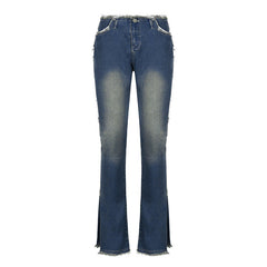 Low-waisted Raw Edge Flared Jeans