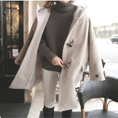 Padded Wool Blend Hooded Long Coat