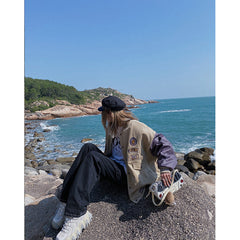 Badge Patch Corduroy Varsity Jacket