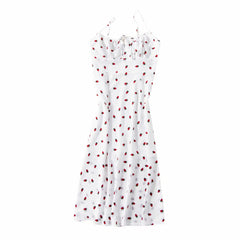 strawberries printed suspender long dress
