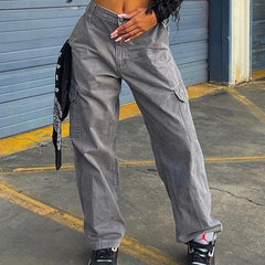 Pocket Mid Waist Cargo Jeans