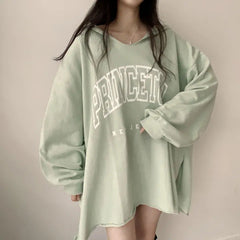 Letter Print Oversized Hooded Long Sleeve Tee