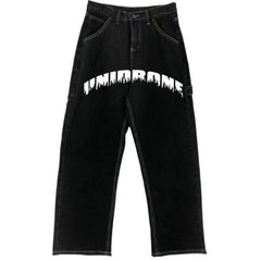 Retro Love Letters Loose Straight Mop Jeans