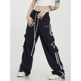 Big Pocket Stripe Drawstring Cargo Sweatpants