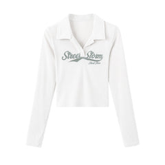 Y2K Long Sleeve Ribbed Knit Crop Top