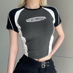 Logo Print Patchwork Short Sleeve Tee