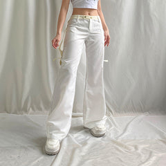 White Cargo Pocket Straight-Leg Pants