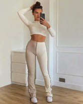 Sexy Color Matching Skinny Flared Pants