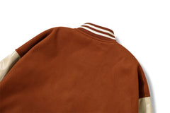 Embroidery Pu Leather Paneled Varsity Jacket