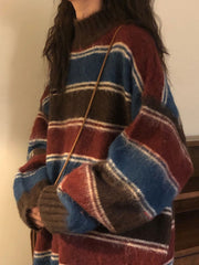 Vintage Striped Crew Neck Pullover Sweater