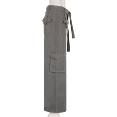 Belted Baggy Denim Cargo Jeans