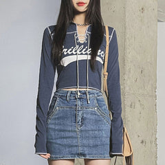 Vintage Tie Front Stitch Details Crop Top