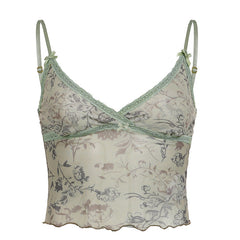 Lace Stitching Mesh Perspective Cami Top