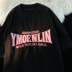 Letter Embroidery Oversized Short Sleeve Tee