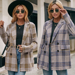 Double-breasted Checkered Casual Blazer