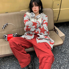 Oversized Star Print Zip Up Hoodie