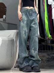 Washed Star Print Loose Jeans