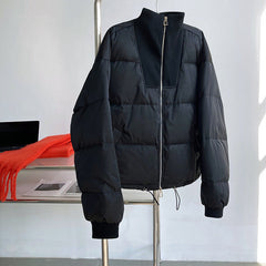 Simple Solid Color Zip Up Puffer Jacket