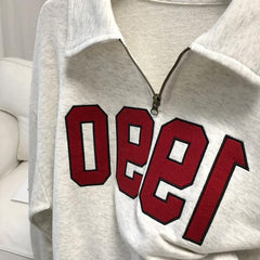 90s Numbers Embroidered Half Zip Sweatshirt