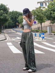 Piping Detail Wide Leg Track Pants
