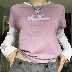 90s Logo Embroidery Patchwork Long Sleeve Top