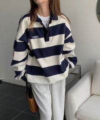 Vintage Polo Collar Striped Oversized Tee