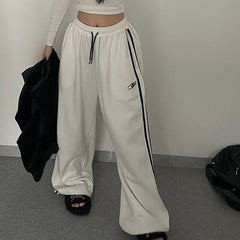 Piping Details Embroidery Logo Baggy Sweatpants