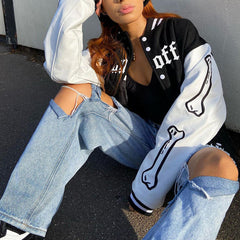 Letter Print Black And White Jacket