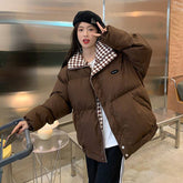 Checkered Collar Zip Up Padded Jacket