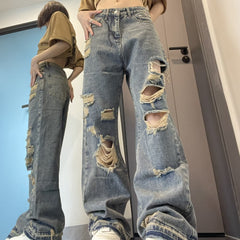 Faded Boyfriend Fit Frayed Ripped Jeans