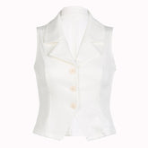 White Sleeveless Button Front Blouse
