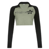 Raglan Sleeve Star Print Crop Top