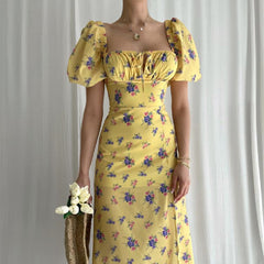 Puff Sleeve Floral Fields Maxi Dress