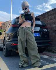 Tie Strap Parachute Baggy Cargo Pants